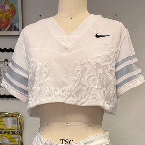 UPCYCLED NIKE Crop Top Jersey Lace Football Sports Glam Superbowl Oversized Sz L